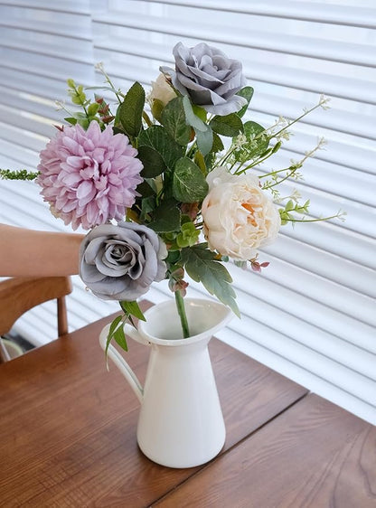 2Pcs Artificial Flower Bouquets Decoration, Faux Floral Arrangement Table Centerpiece Home Farmhouse Indoor Decor, Wedding Bride Bouquet, Mixed Fake Flower Picks for Vase/Pot (Blue/Purple/Cream/Green)