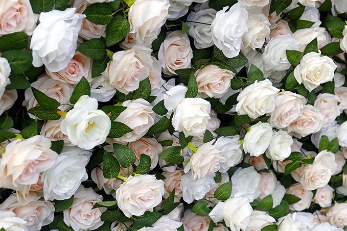 Artificial Flower Wall Backdrop 8×8 ft (2.4×2.4 m), 2 Panels 4×8 ft Each, Realistic Blooms for Wedding Ceremony, Photo Booth & Baby Shower,Stand/Frame Not Included