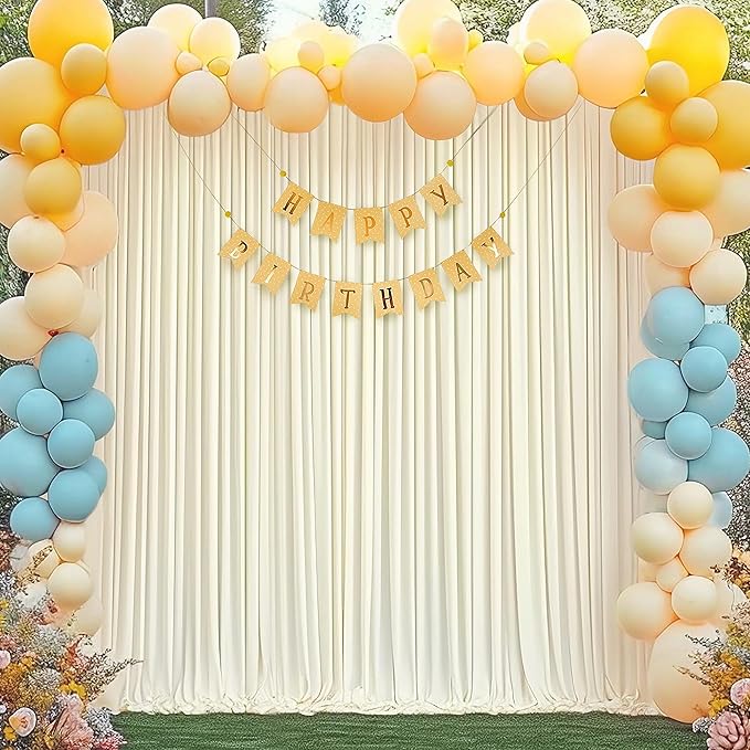 Ivory Backdrop Curtain 2 Panels-Wrinkle-Free Beige Curtains Polyester Photography Drapes for Wedding Party Baby Shower Photo Background Decorations- 8 X10FT (Ivory)