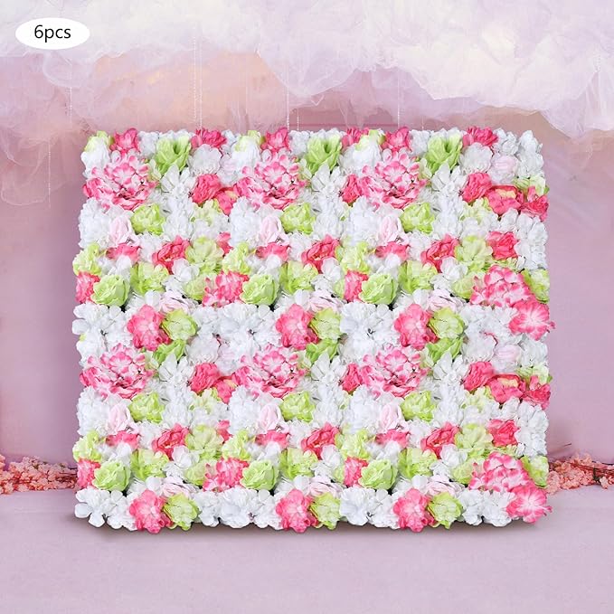 Artificial Flower Wall Panels, Silk Wedding Flower Wall Backdrop Panel, 3D Floral Panel Artificial Floral Wall Mat Flower Screen for Photo Party Wedding Wall Background Decor (6PCS Fruit-Green)