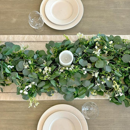 CQURE 8 Pack 5.9Ft Eucalyptus Garland,Artificial Eucalyptus Flowers Leaves Table Greenery Garland Wreath Vines for Wedding Party Table Bedroom Wall Decor