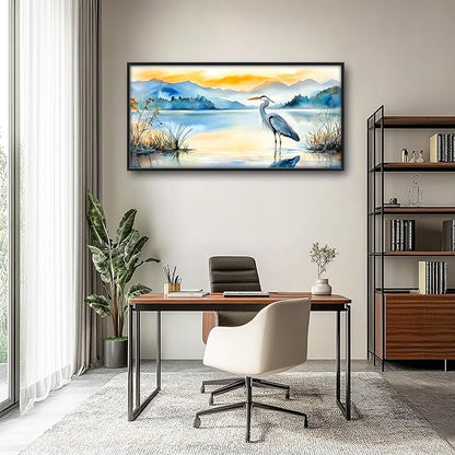Heron Bird Large Decor Wall Art Mountain Landscape Framed Pictures for Living Room, Oversized Canvas Print Painting Modern Extra Large Framed Artwork for Bedroom Office Home Decor 60"x30"