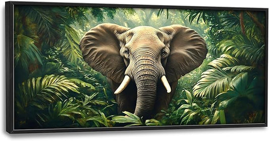 Elephant Large Wall Art Framed Wall Decor for Living Room Rustic Tropical Jungle Pictures Oversized Canvas Print Painting Modern Extra Large Framed Artwork for Bedroom Office 60"x30"