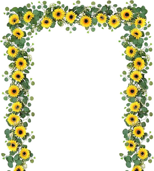 SOMYTING Artificial Sunflower Garland, 2 Packs 6ft Silk Sunflowers Vines Hanging Flowers Garland with Green Leaves for Party Baby Shower Birthday Wedding Room Decor