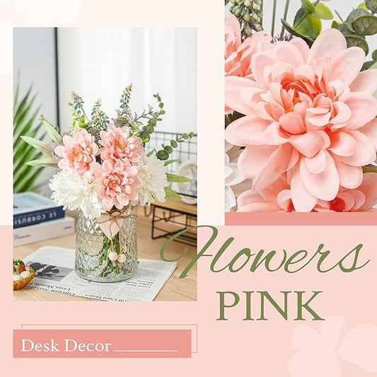 Der Rose Fake Flowers in Vase Silk Artificial Pink Flowers Arrangements with Glass Vase for Dinning Coffee Table Centerpieces Home Kitchen Farmhouse Wedding Decor