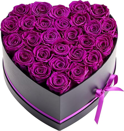 VEVOR Forever Flowers, 27 Preserved Roses in Heart Shape Box, Eternal Flowers Immortal Bouquet Birthday Present for Women Her Wife Mothers, Anniversary, Valentine's Day,Christmas, Purple