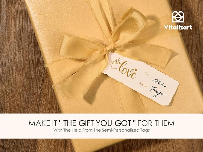 Vitalizart Gold Wrapping Paper Set 30" Pearly-Lustre With Silk Like Satin Ribbon & Gift Tags Recyclable Christmas Gift Wrapping Birthday Baby Shower Wedding Handmade Crafts 197"(16.4 Ft)