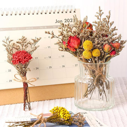 10 Pack Dried Flower Bouquets Natural Rose Billy Balls and Rice-Flower Combination Dried Embossing Flower Bundles with Stem Dried Floral Arrangement for Vase, DIY, Crafts, Wedding Party, Home Decor
