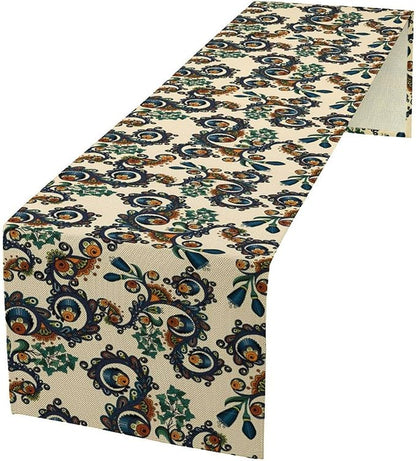 Vintage Bohemian Table Runner, Boho Blue Orange Ornate Paisley Print Table Runner for Kitchen Dining Home Party Decor, 13x70 Inch