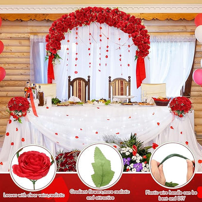 Geosar 16 Bundles Artificial Peonies Flowers Fake Silk Peony Bouquet Faux Peonies Flowers Bulk for Decoration Vase Floral Arrangements Wedding Party Table (Bright Red)