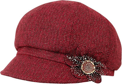 Women Retro Classic Visor Newsboy Cabbie Cap Beret Hats with Flower Buckle for Woman Ladies