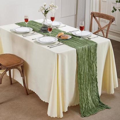 12 Pack Sage Green Cheesecloth Table Runner 10FT Long Boho Gauze Table Runner Rustic Sheer Runner for Wedding Bridal Baby Shower Birthday Party Table Decor Thanksgiving Christmas Decorations