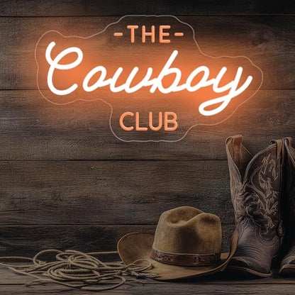 The cowboy club neon sign,Western Rodeo decor,mancave neon Light,Cowboy led wall neon sign,Cowboy room decor, Midwest Princess Led Signs For Bedroom Wall Girl Cave Club Bar Pub Gift-Gold-16.54"x9.45"