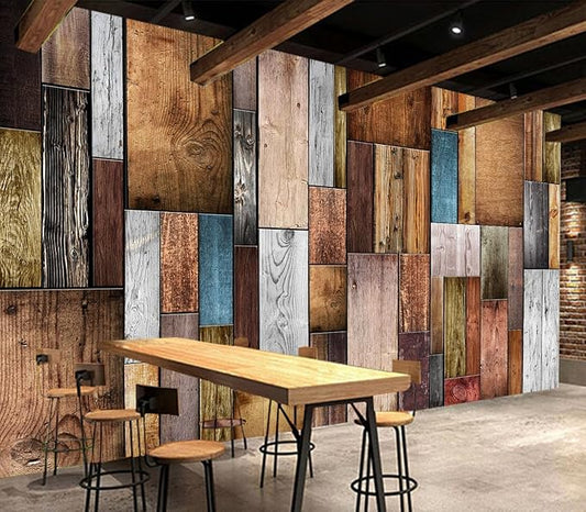 Eierme-Vintage Color of Old Wooden Wall Background Texture Mural Wallpaper Peel and Stick 160" x 114"