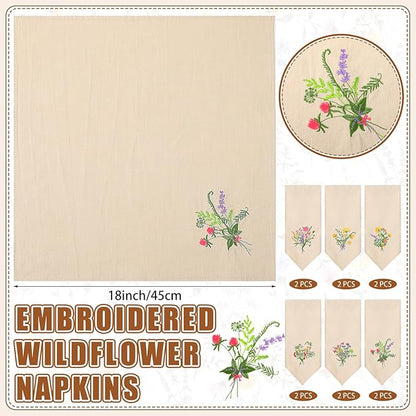 Tioncy 6 Pcs Christmas Floral Cloth Napkins Decorations Bulk Embroidered Wildflower Dinner Napkins Tea Cocktail Party Gifts Xmas Stocking Stuffers for Holiday Table Decor (Grey)