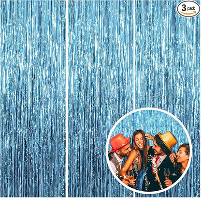 3 Pack Blue Backdrop Party Streamers Ocean Themed Decor Birthday Party Decorations Foil Fringe Backdrop Curtain Graduation Baby Shower Bachelorette Winter Holiday Party Decorations Supplies