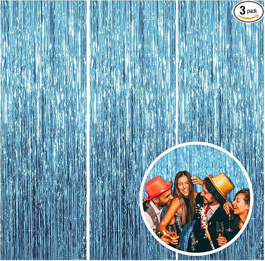 3 Pack Blue Backdrop Party Streamers Ocean Themed Decor Birthday Party Decorations Foil Fringe Backdrop Curtain Graduation Baby Shower Bachelorette Winter Holiday Party Decorations Supplies