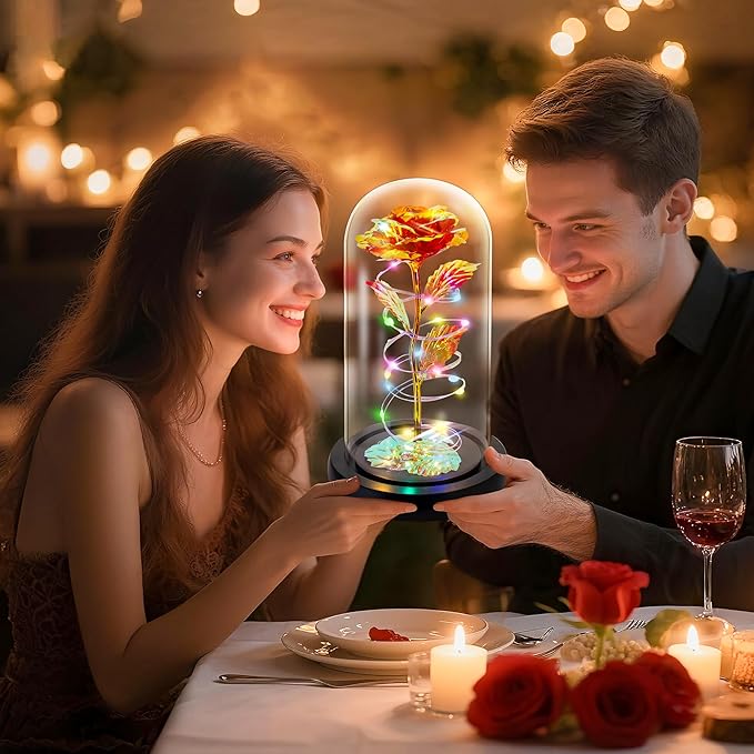 Childom Christmas Rose Gifts for Women,Birthday Gifts for Women Mom Christmas,Flowers for Delivery Prime,Red Light Up Rose in A Glass Dome,Anniversary Flowers Gift for Her Grandma Valentines Day