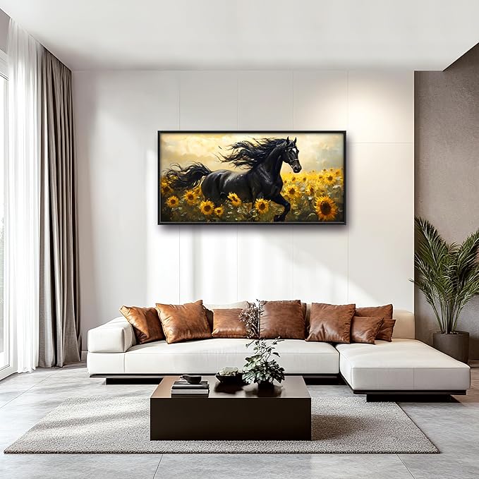 Horse Sunflower Large Decor Wall Art Framed Pictures for Living Room, Animal Oversized Canvas Print Painting Modern Extra Large Framed Artwork for Bedroom Office Home Decor 60"x30"