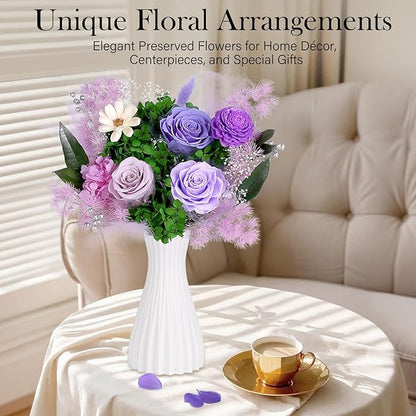 Preserved Flowers Bouquet - Forever Flowers for Delivery, Real Eternal Roses Bouquet Gifts for Women Mother Mom Girlfriend Wife Anniversary Birthday Present for Her, Light Purple