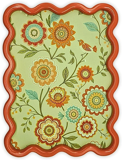 TAKORO 3D Wavy Wall Art, 11.8" x 15.75" Framed Canvas – Textured Floral & Bird Relief on Waterproof Canvas, Orange-Red Wavy MDF Frame, Modern Rustic/Boho Wall Decor for Living Room Bedroom Hallway