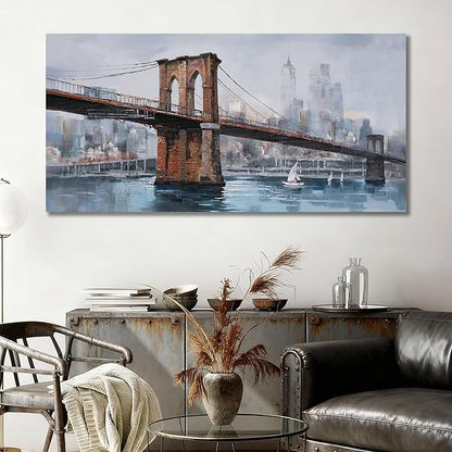 Ardemy Brooklyn Bridge Canvas Wall Art Abstract Skyline New York City Painting Prints, Modern Brooklyn Bridge Colorful NYC Picture Framed for Bedroom Living Room Home Office Wall Decor Large Size
