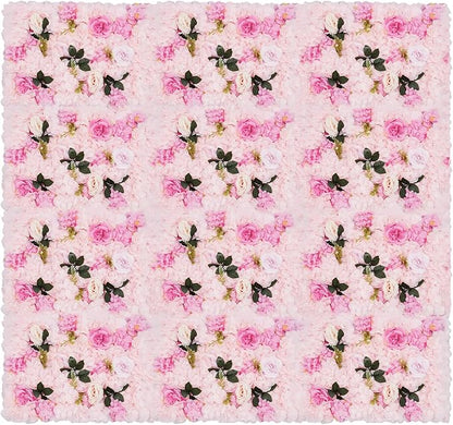 12pcs Flower Wall Panels 15.7" x 23.6" Floral Wall Artificial Flower Backdrop for Wedding Party Photo Backgrounds Light Pink
