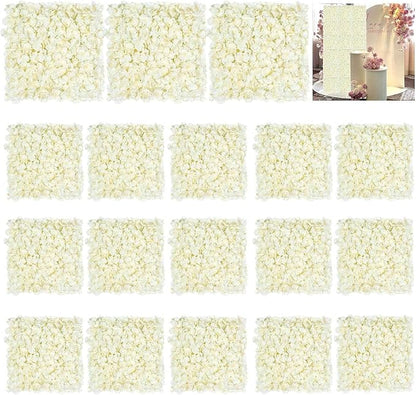 Ivory Backdrop Flowers Wall Panels: 18 Pcs 15 x 15 Inch Floral Backdrop Artificial Flower Wall Decor for Baby Shower Wedding Photo Background Decoration (3.75ft by 7.5ft)
