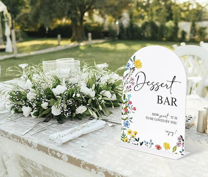 Acrylic Wedding Signs Dessert Bar Sign for Reception, 6x8" Floral Themed Arch Acrylic Dessert Table Decor, Love Is In Bloom & Baby In Bloom Decorations for Baby Shower Bridal Shower Engagement