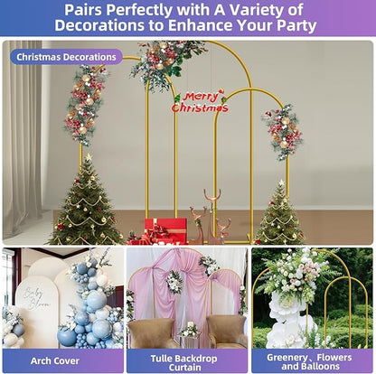 Hemmotop Metal Arch Backdrop Stand, 7.2FT+6.6FT+6FT Wedding Arches for Backdrop, Gold Background Arch Stands Set of 3, Flower Arches Frame for Birthday Party, Baby Shower, Graduation, Garden Décor