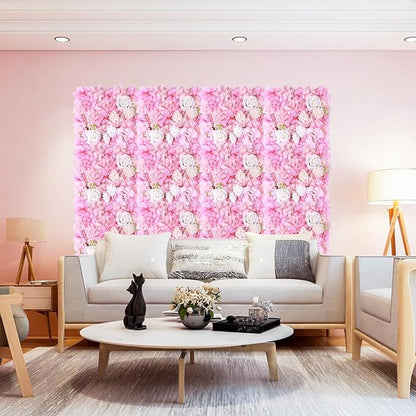 Artificial Silk Flower Wall Panel Pink Decorative Floral Background Silk Rose Mat for Wedding Party Backdrop Wall Decor Shop Photo Backdrop Floral Wall Arrangement 15 * 15in 12Pcs