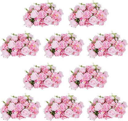 NUPTIO Flower Ball Arrangement Bouquet - 10 Pcs 14.2 inch Diameter Pink Fake Flowers Roses Balls for Centerpieces Tables - Artificial Rose Arrangements for Wedding Centerpiece Table Decorations