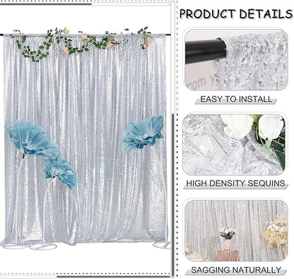 Silver Sequin Backdrop 2FTx8FT 4 Panels Silver Backdrop Curtains for Parties Glitter Backdrop Photo Background for Wedding Baby Shower