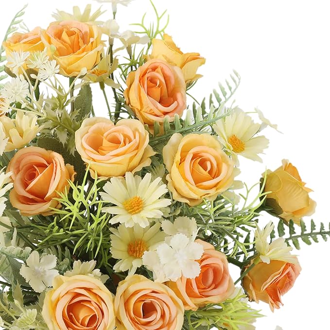 Artificial Silk Fake Flowers Bouquet Fake Roses Flowers Faux Flower Arrangement Wedding Bride Bouquets for Home Centerpieces Decor(Yellow)