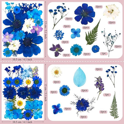 95 Pcs Blue Pressed Dried Flowers for Resin, Real Natural Bulk Dry Wildflowers Leaves Perfect for Epoxy Molds, DIY Crafts, Soap Candles Jewelry Making, and Home Decor