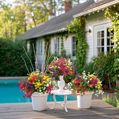 20 Bundles Artificial Flowers for Outdoors, UV Resistant Fake Plants, Faux Plastic Flowers for Home, Window Box, Porch, Indoor, Cemetery, Fall, Summer Decor