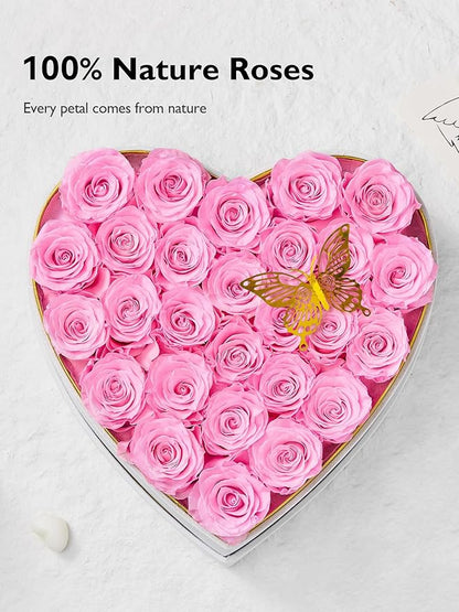 Eterfield 27 Forever Flowers in Heart Shape Box, Preserved Roses That Last a Year Preserved Flowers Birthday Gifts for Her Mom Women Wife Anniversary Valentines Day Mothers Day Christmas, Light Pink