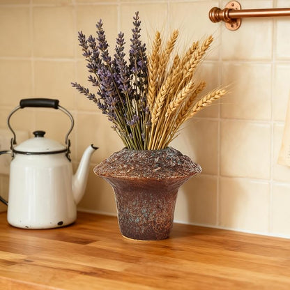 Ceramic Flower Vase Home Decor-4.4" Small Decorative Terracotta Vases Vintage Living Room, Kitchen Bedroom Decorations for House Book Shelf Office Coffee Desk Dining Fireplace