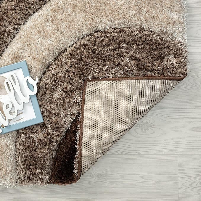 LUXE WEAVERS Lantanas Collection 7070 Brown 5x7 Modern Shag Geometric Area Rug