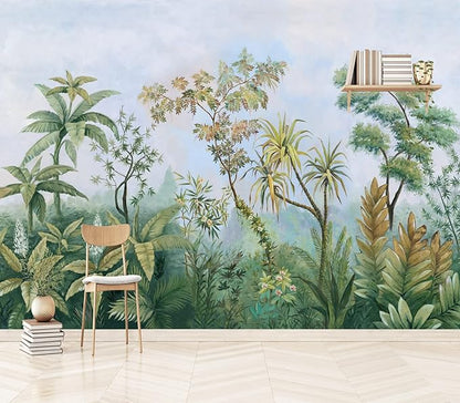 Cliouar-Tropical Plants Southeast Asia Oil Painting Forest Wallpaper Mural Bedroom Living Room Decoration 103" x 69"(Not Self-Adhesive)