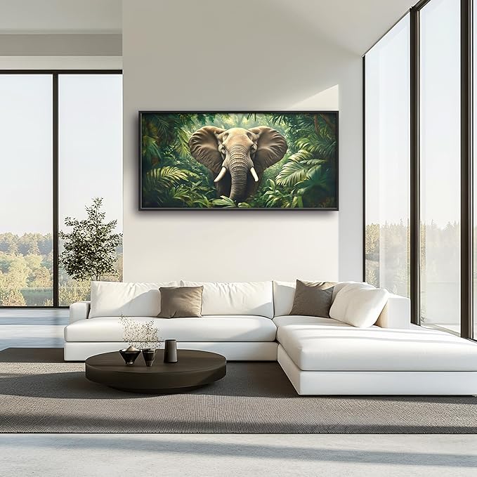 Elephant Large Wall Art Framed Wall Decor for Living Room Rustic Tropical Jungle Pictures Oversized Canvas Print Painting Modern Extra Large Framed Artwork for Bedroom Office 60"x30"