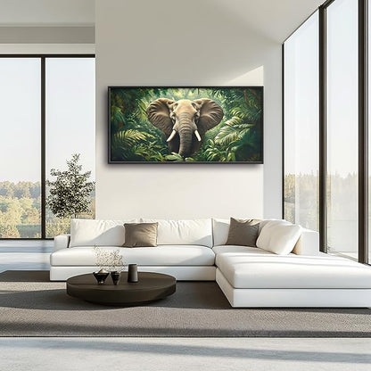 Elephant Large Wall Art Framed Wall Decor for Living Room Rustic Tropical Jungle Pictures Oversized Canvas Print Painting Modern Extra Large Framed Artwork for Bedroom Office 60"x30"