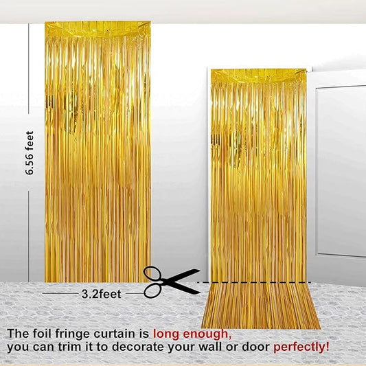 2 Pack 3.28 ft x 6.56 ft Golden Tinsel Curtain Party Backdrop Decorations, Metallic Foil Fringe Backdrop Door for Halloween, Christmas, Birthday Graduat