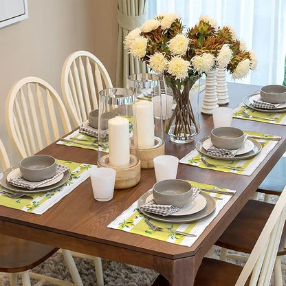 Lemon Kitchen Table Placemats Set of 6 Retro Country Floral Plant Print Placemat Indoor Outdoor Party Home Desktop Dining Room Decor 12x18 Inch