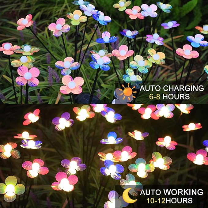 Solar Flower Lights Outdoor Waterproof 8 Pack of 32 LEDs Garden Solar Firefly Lights Decorative for Garden, Yard, Backyard