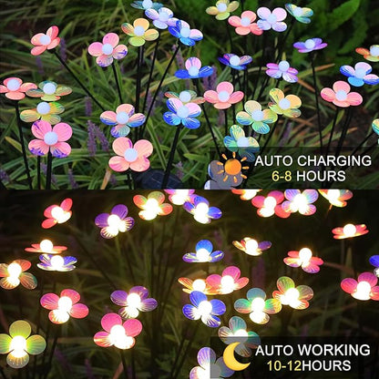 Solar Flower Lights Outdoor Waterproof 4 Pack of 32 LEDs Garden Solar Firefly Lights Decorative for Garden, Yard, Backyard