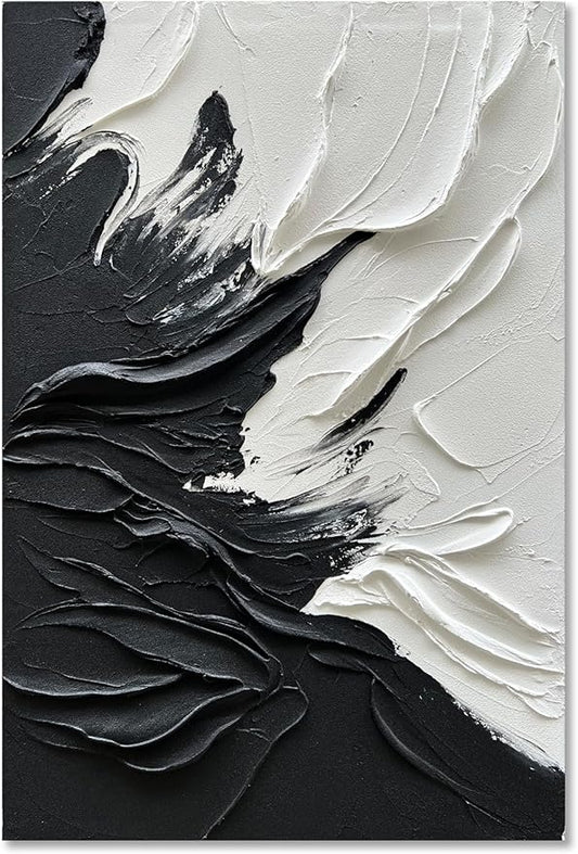 Epicler art Hand painted black and white abstract wall decoration oil Thick texture Minimalist art 36x24 inches