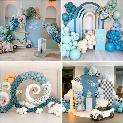 Dusty Blue and Black Balloons 60pcs 12 Inch Race Car Slate Light Pale Blue Green Black Metallic Silver Latex Helium Balloon for Boys Race Car Fast Birthday Safari Baby Shower Party Decorations
