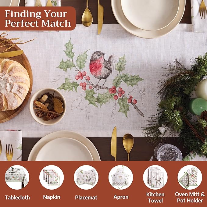 Maison d' Hermine Table Runner 100% Cotton Double Layer Table Runners 72 inches Long for Thanksgiving Christmas Decorations Home Kitchen Dining Party Wedding (Christmas Dew, 14.5" x 72")