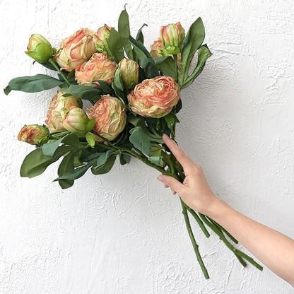 FiveSeasonStuff Vintage Dusty Coral Pink Peonies – Realistic Artificial Silk Flowers with Dry-Look Petals, 6 Stems for Rustic Antique Home & Wedding Bridesmaids Bouquet Bridal Showers